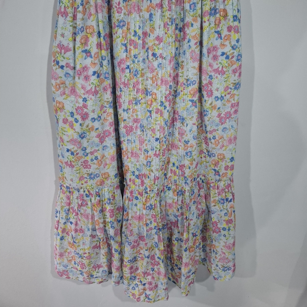 Love Shack Fancy Women's Midi Dress Cotton Multicolor Floral Pleated Ruffle Sz 0 - Picture 4 of 15